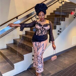 Peach & Black Lace Corset Dress – Custom Made